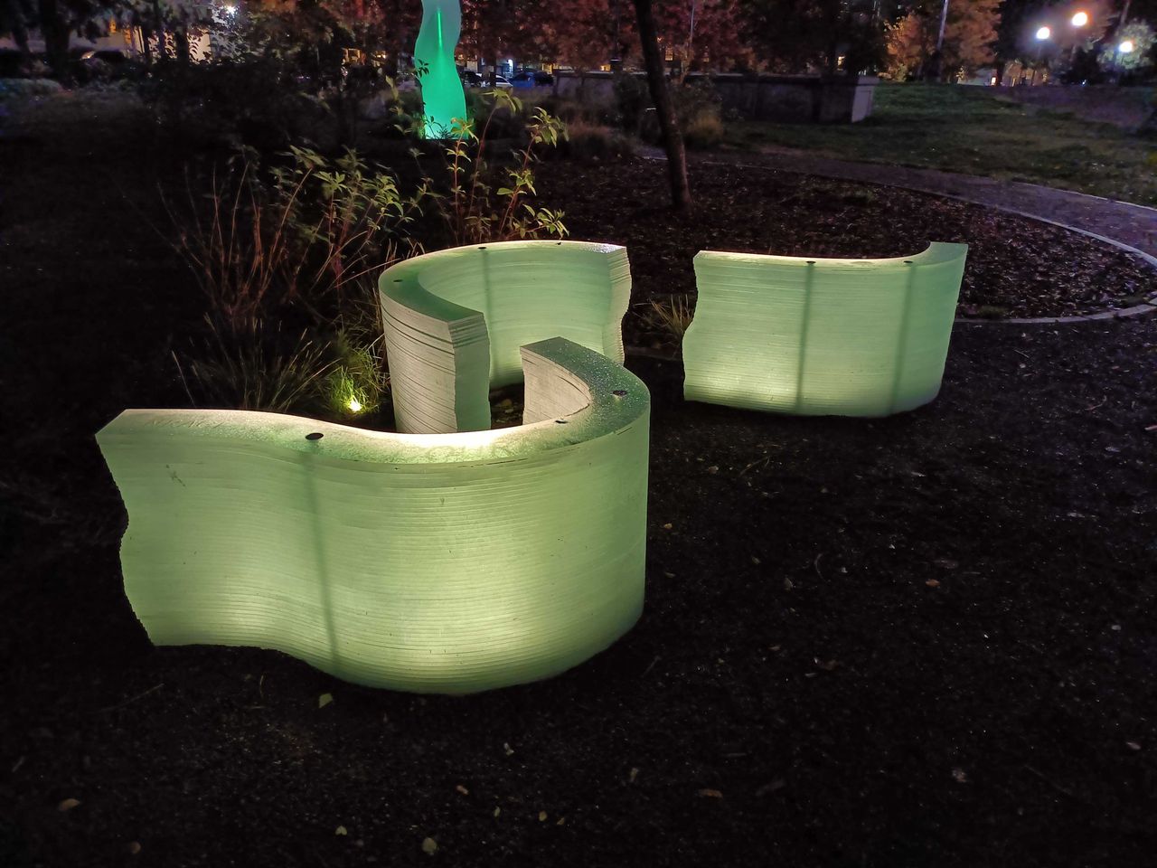 OnePlus Nord N300 5G camera sample, glowing park installation at night