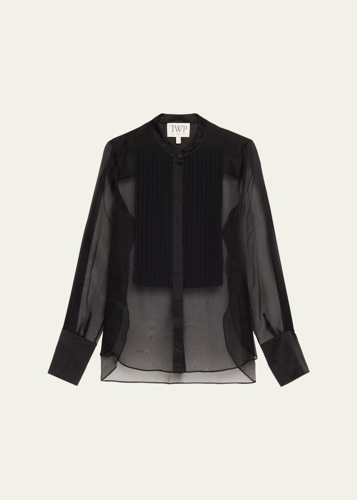 Peyton Sheer Tuxedo Button-Front Shirt