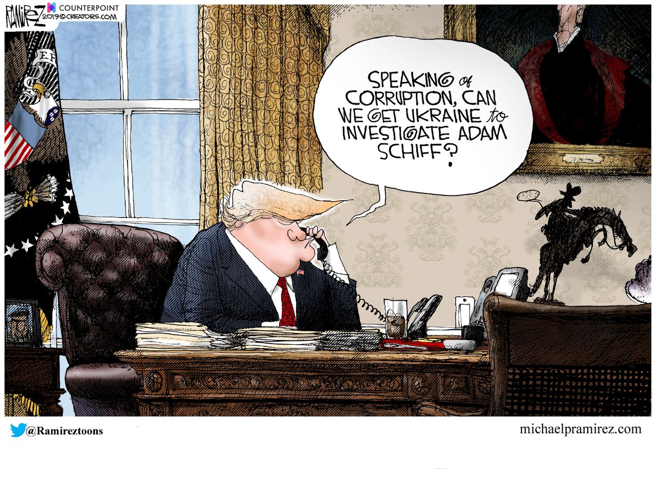 Political Cartoon U.S. Trump Impeachment Phone Call Investigate Schiff