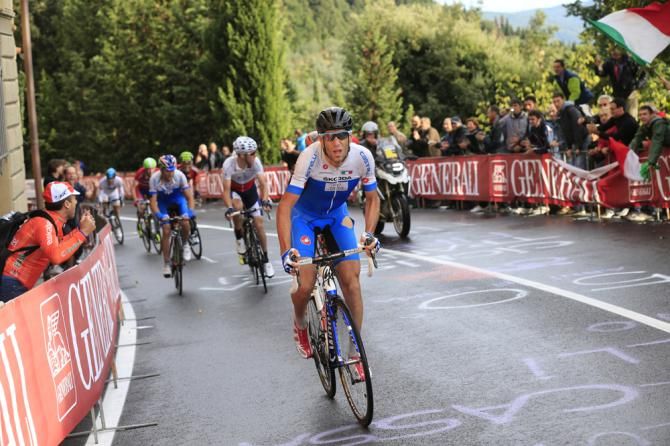 Vincenzo Nibali (Italy) goes on the attack on the penultimate climb