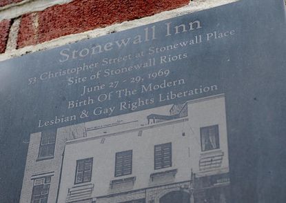 A memorial plaque at the Stonewall Inn.