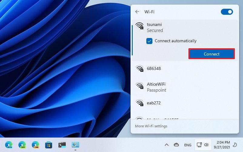 Select and connect to Wi-Fi network