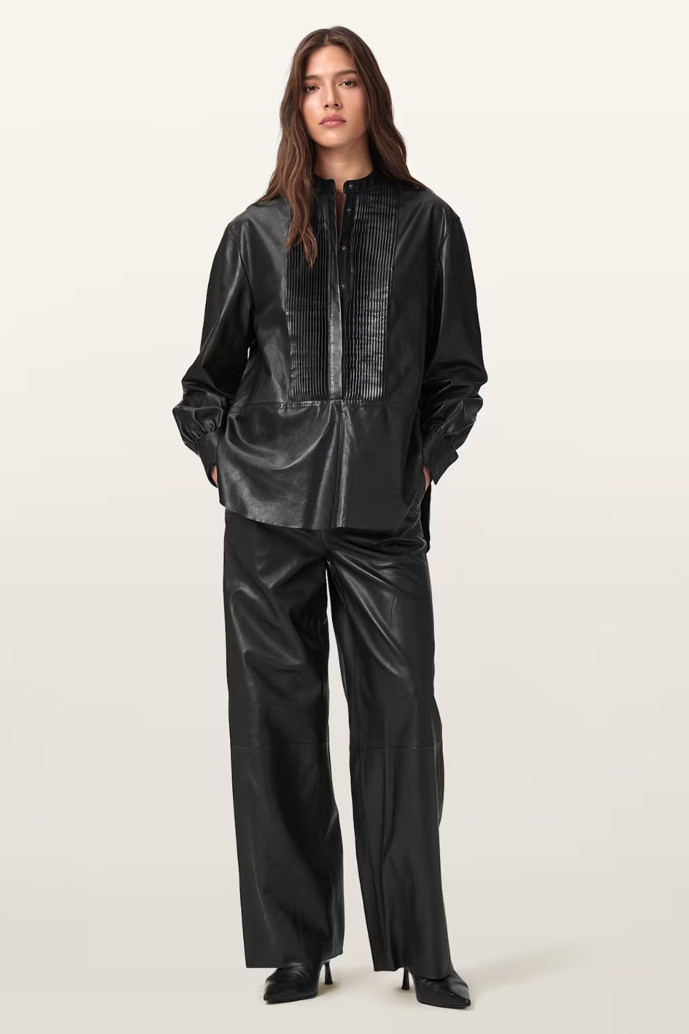 All Saints Ash Wide Leg Leather Trousers