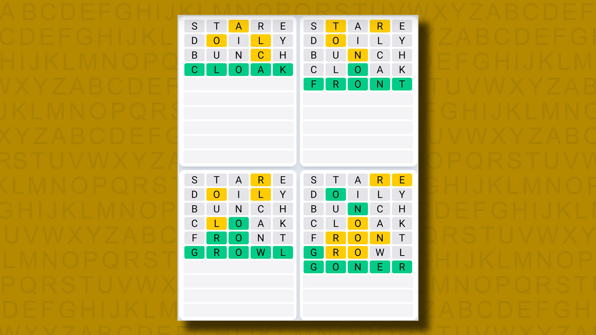 Quordle Daily Sequence answers for game 826 on a yellow background