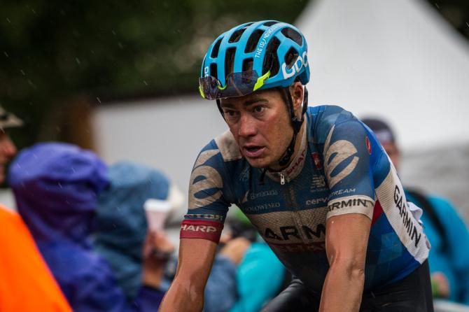 Tom Danielson (Garmin Sharp) looks shellshocked after a cold, rainy finish to stage 2 of the USA Pro Challenge