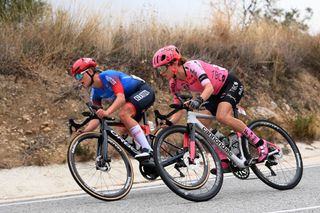 ALTEA SPAIN FEBRUARY 18 LR Cédrine Kerbaol of France and Team CERATIZITWNT Pro Cycling and Veronica Ewers of The United States and Team EF EducationTIBCOSVB compete during the 7th Setmana Ciclista Volta Comunitat Valenciana Femines 2023 Stage 3 a 132km stage from Agost to Altea SetmanaCiclista23 on February 18 2023 in Altea Spain Photo by Alex BroadwayGetty Images