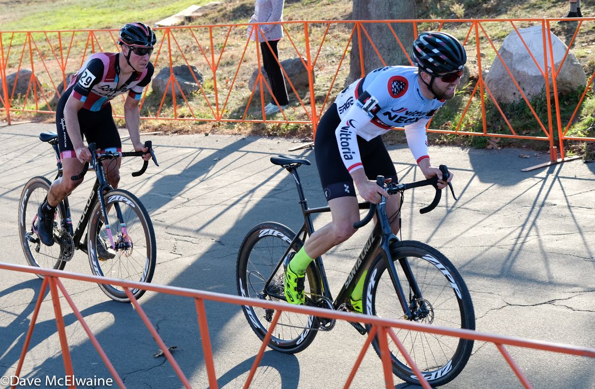 Tobin Ortenblad (Santa Cruz-Donkey Label) leading Jeremy Powers on the pavement with two laps remaining