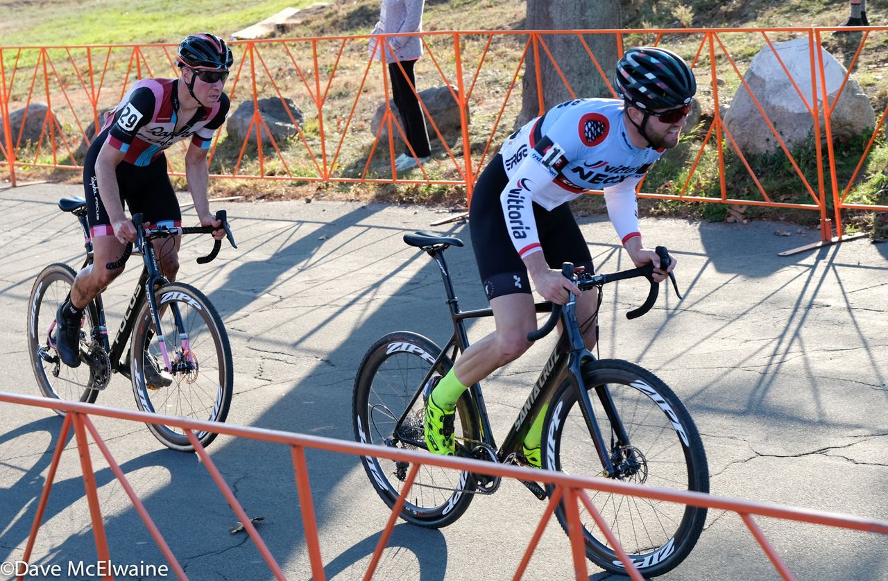 Tobin Ortenblad (Santa Cruz-Donkey Label) leading Jeremy Powers on the pavement with two laps remaining