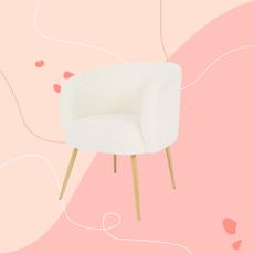 Primark bouclé tub chair on pink graphic background