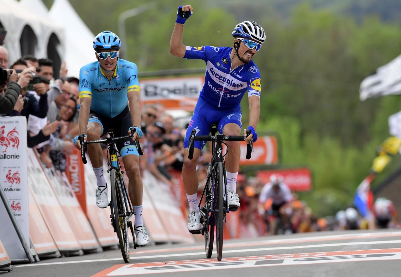 Julian Alaphilippe (Deceuninck-QuickStep) wins La Fleche Wallonne 2019.