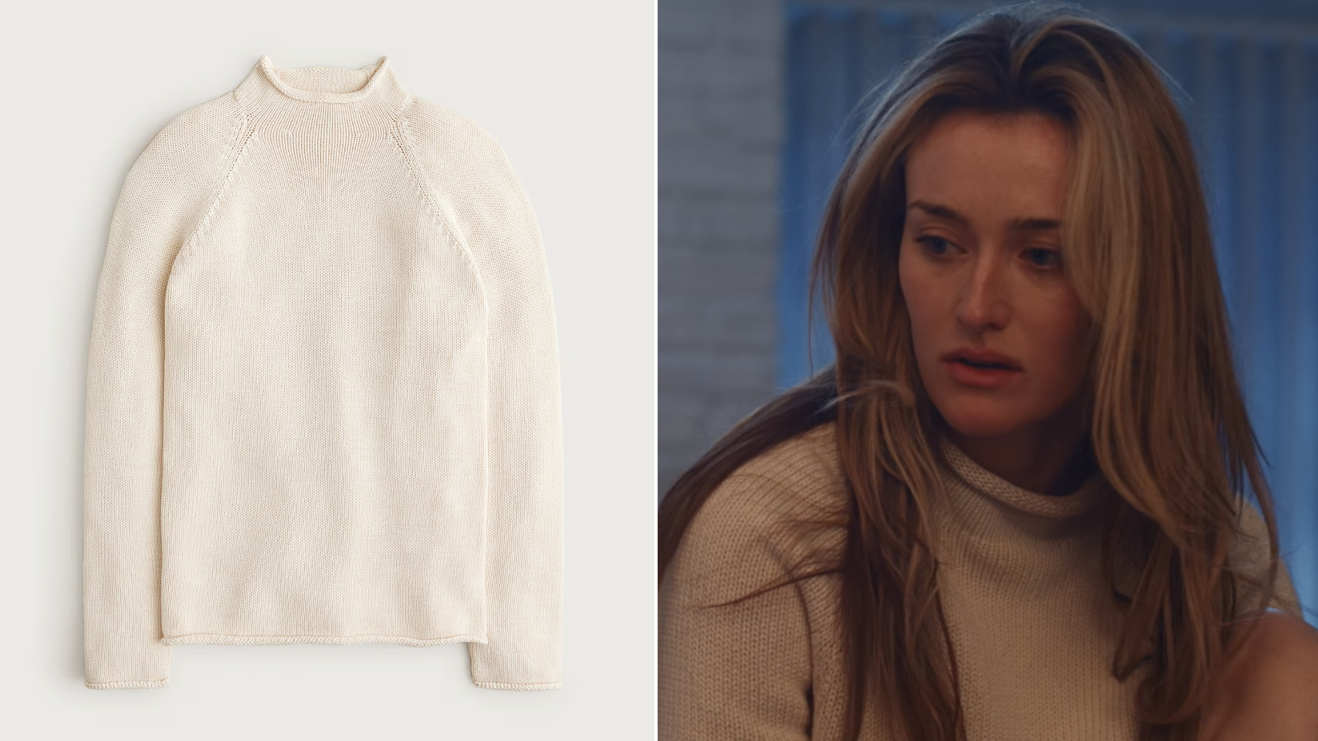 Carolyn Bessette-Kennedy in FX's Love Story wearing J.Crew's iconic rollneck sweater with John F. Kennedy Jr.