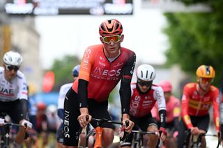 SAINTPOURCAINSURSIOULE FRANCE JUNE 02 Joshua Tarling of The United Kingdom and Team INEOS Grenadiers crosses the finish line during the 76th Criterium du Dauphine 2024 Stage 1 a 1725km stage from SaintPourainsurSioule to SaintPourainsurSioule UCIWT on June 02 2024 in SaintPourainsurSioule France Photo by Dario BelingheriGetty Images