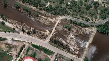 A satellite photograph of the Ingram Dam on July 8, after the flooding. 