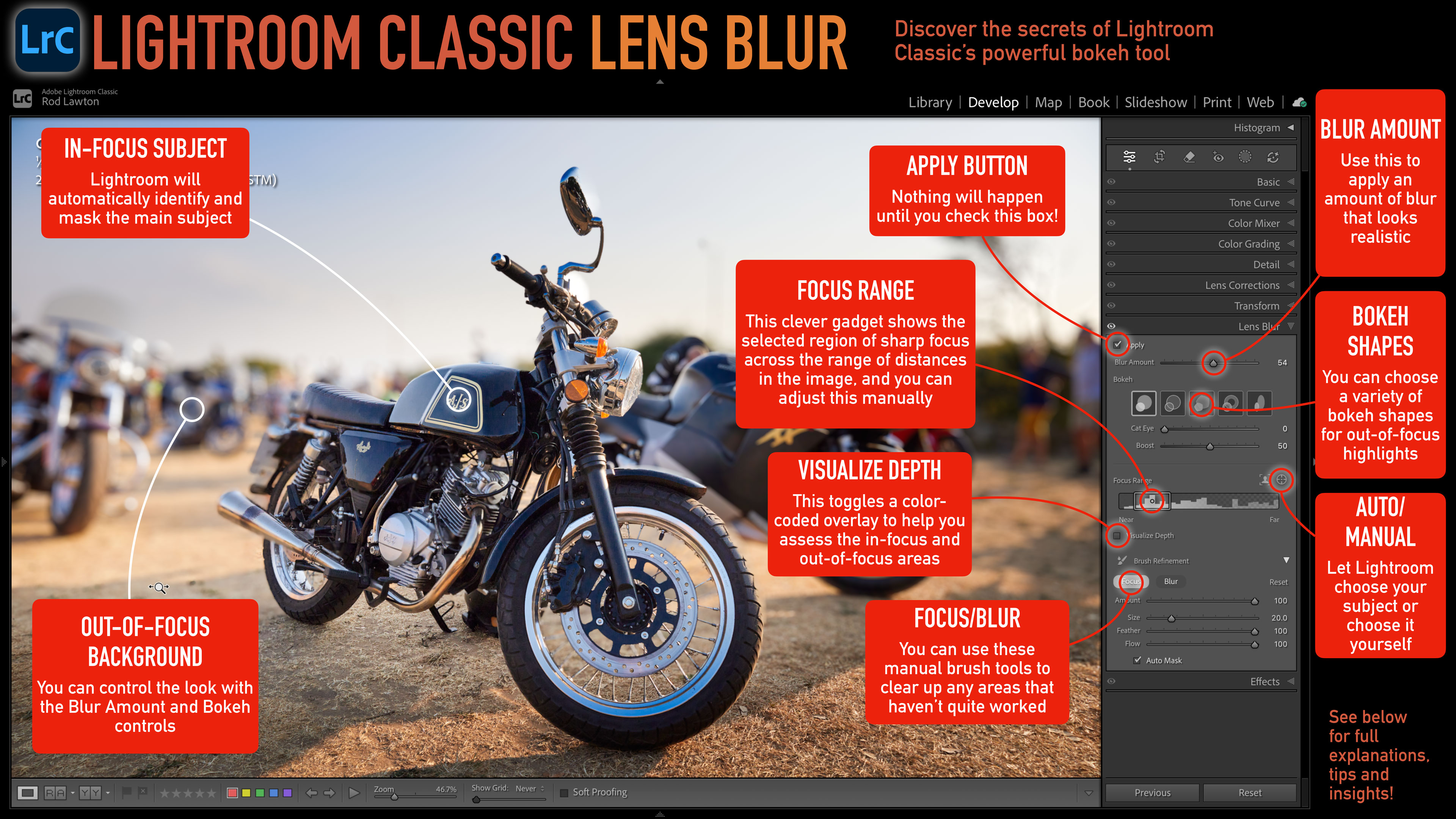 Lightroom Classic Lens Blur cheat sheet