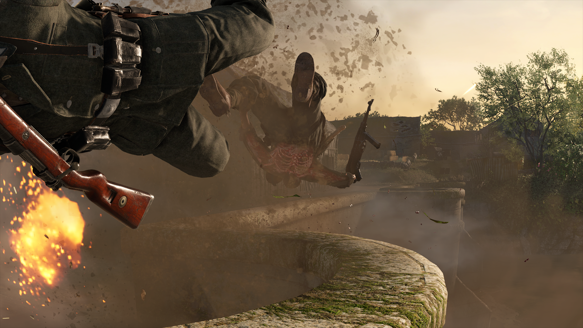 Uma captura de tela de raio-x do Sniper Elite 5 mostrando uma explosão de granada.