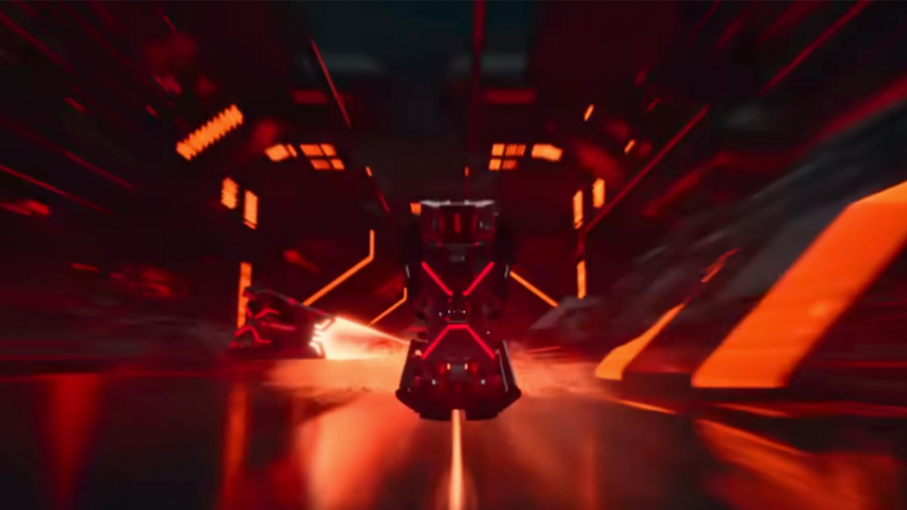 A vehicle coming at the camera in Tron: Ares.