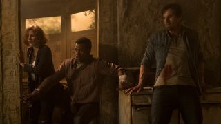 Beverly (Jessica Chastain), Mike (Isaiah Mustafa) and Ben (Jay Ryan) in IT Chapter Two
