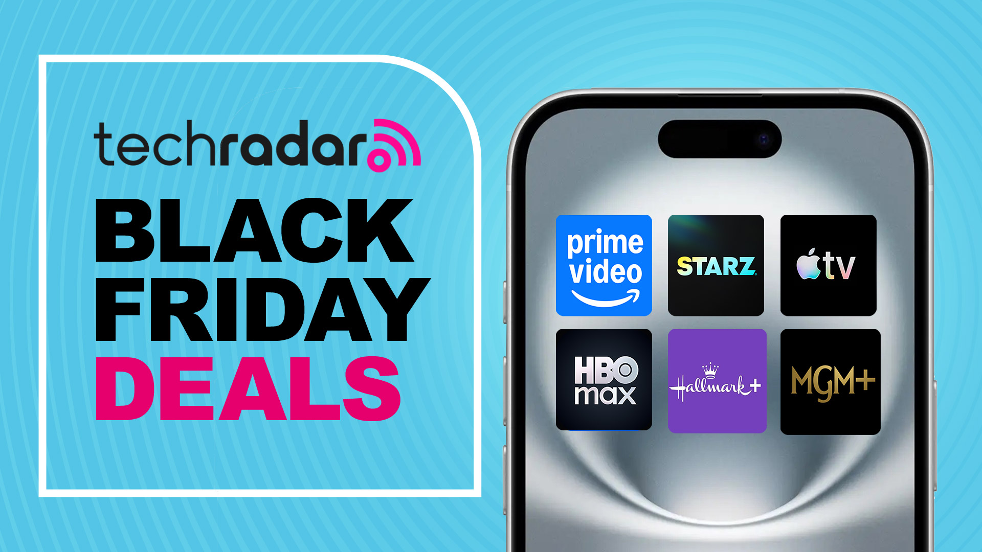 A phone with several streaming service logos next to the words &#039;Black Friday deals&#039; 