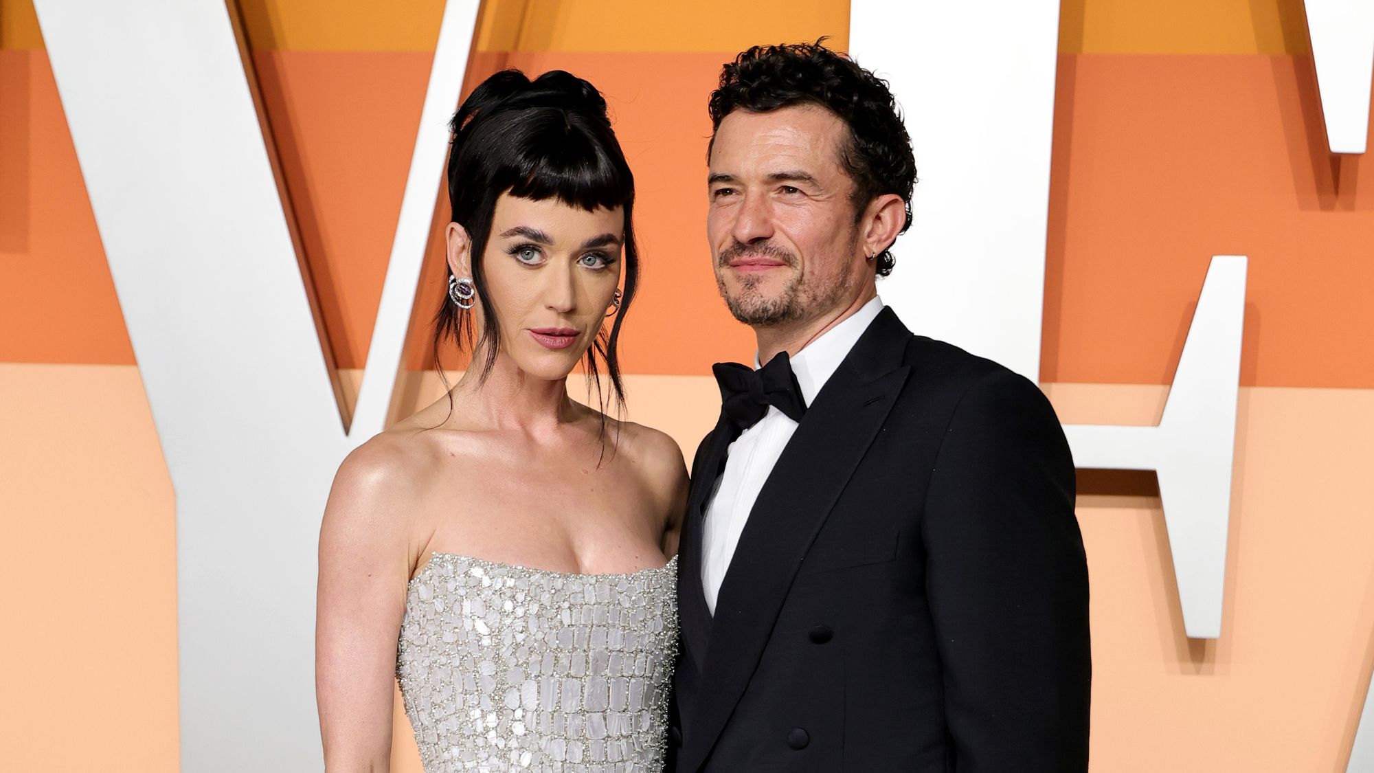 Katy Perry and Orlando Bloom attend the Vanity Fair Oscars Party in 2025