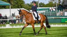 Tom McEwen riding Toledo Kerser in the dressage at Burghley Horse Trials 2022.