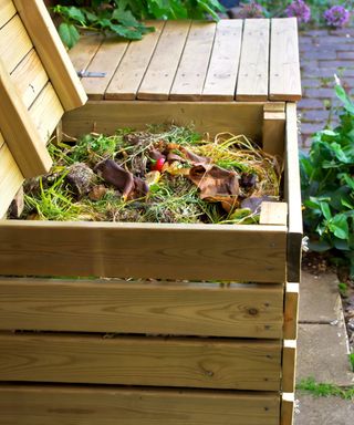 Compost bins made out of wooden slats