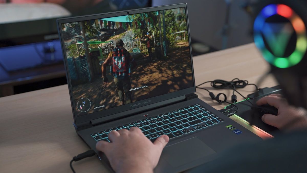 Gamer playing on a gaming laptop