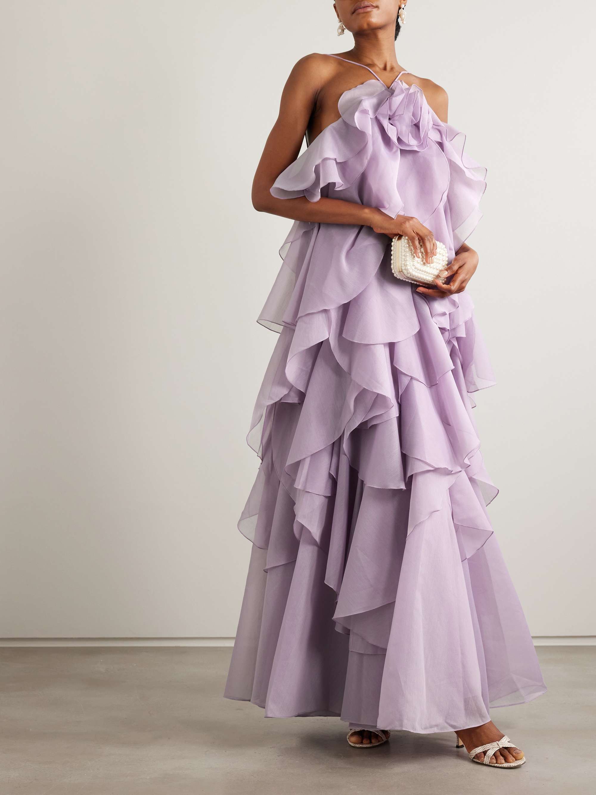 Pandorea Appliquéd Ruffled Organza Gown