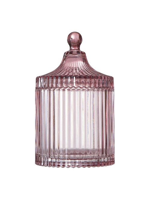 Contemporary Rose Ribbed Glass Lidded Decorative Jar