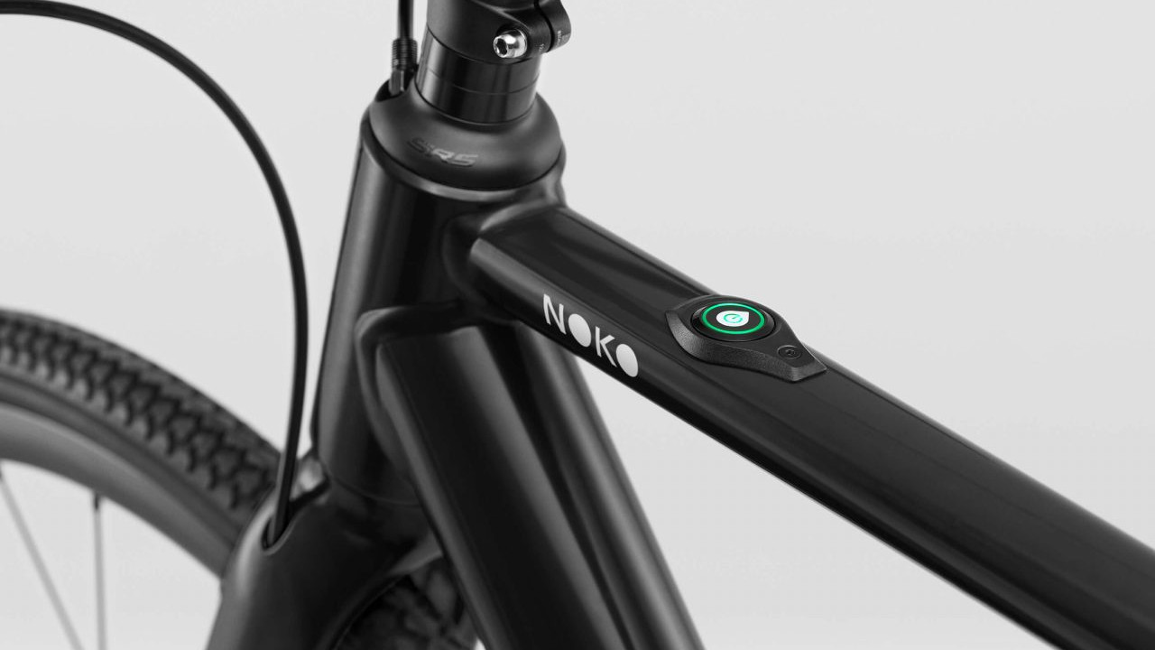 Close-up of the power button on the Noko Foza e-bike