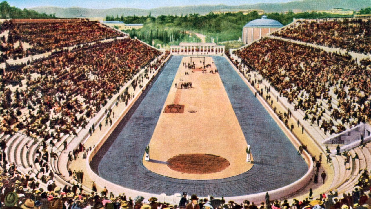 A painting of the Olympic Stadium at the 1906 Olympic Games in Athens