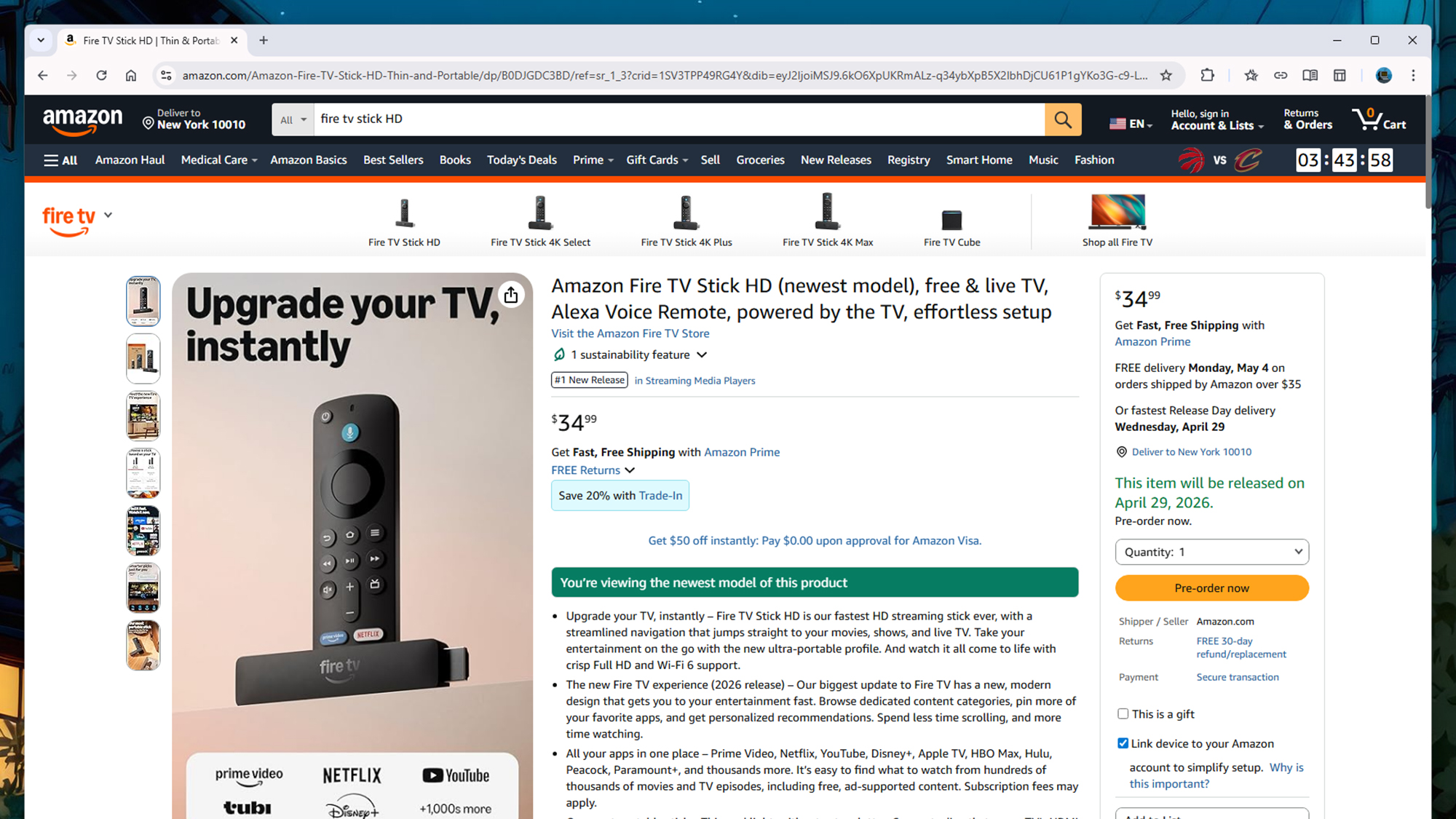 Amazon Fire TV Stick HD (2026) web listing