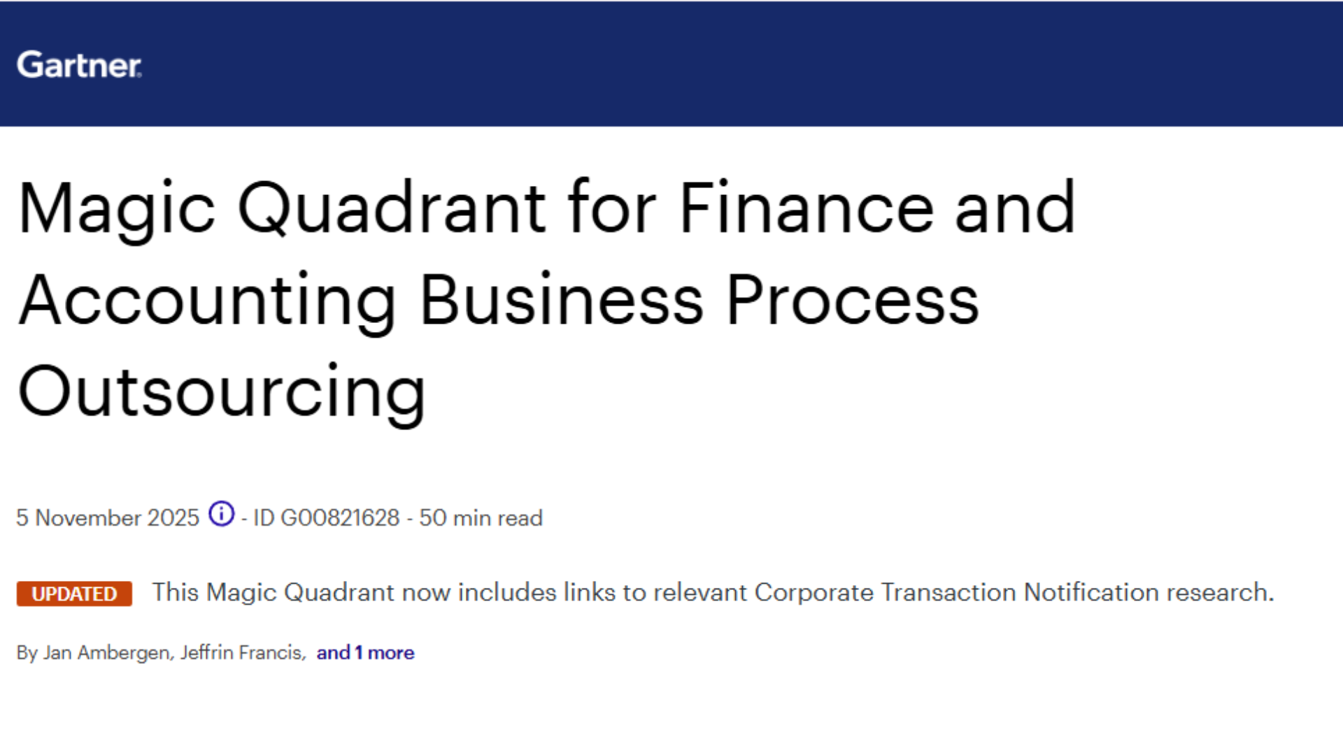 Magic Quadrant for Finance and Accounting Business Process Outsourcing