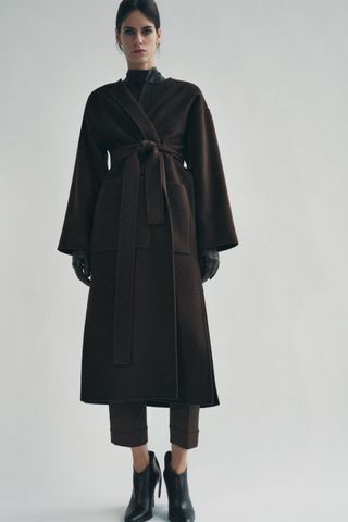 Wool Blend Belted Coat Zw Collection