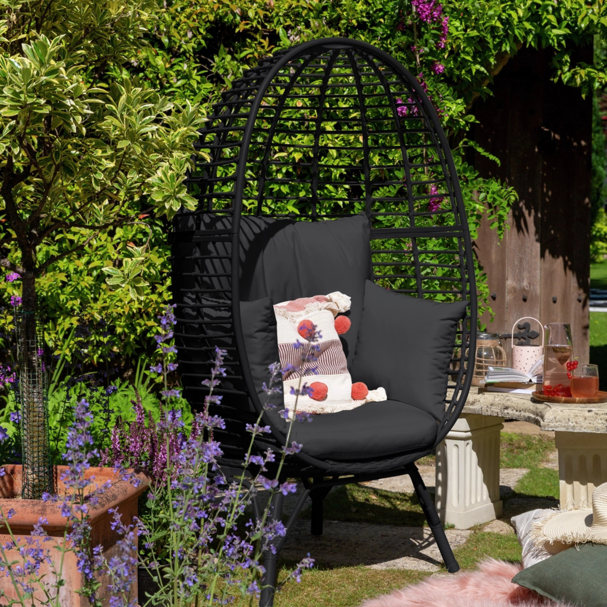 Habitat Kora Rattan Effect Garden Egg Chair - Black