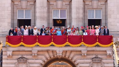 Queen Elizabeth II and members of the British Royal family stand on the balcony of Buckingham Palace during the Trooping the Colour parade