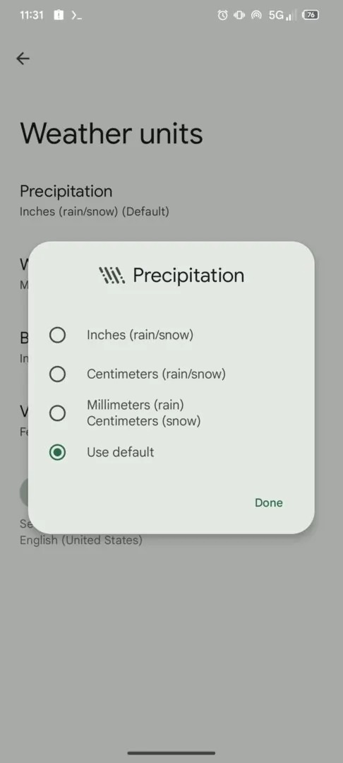 Pixel Weather measurement unit adjustment