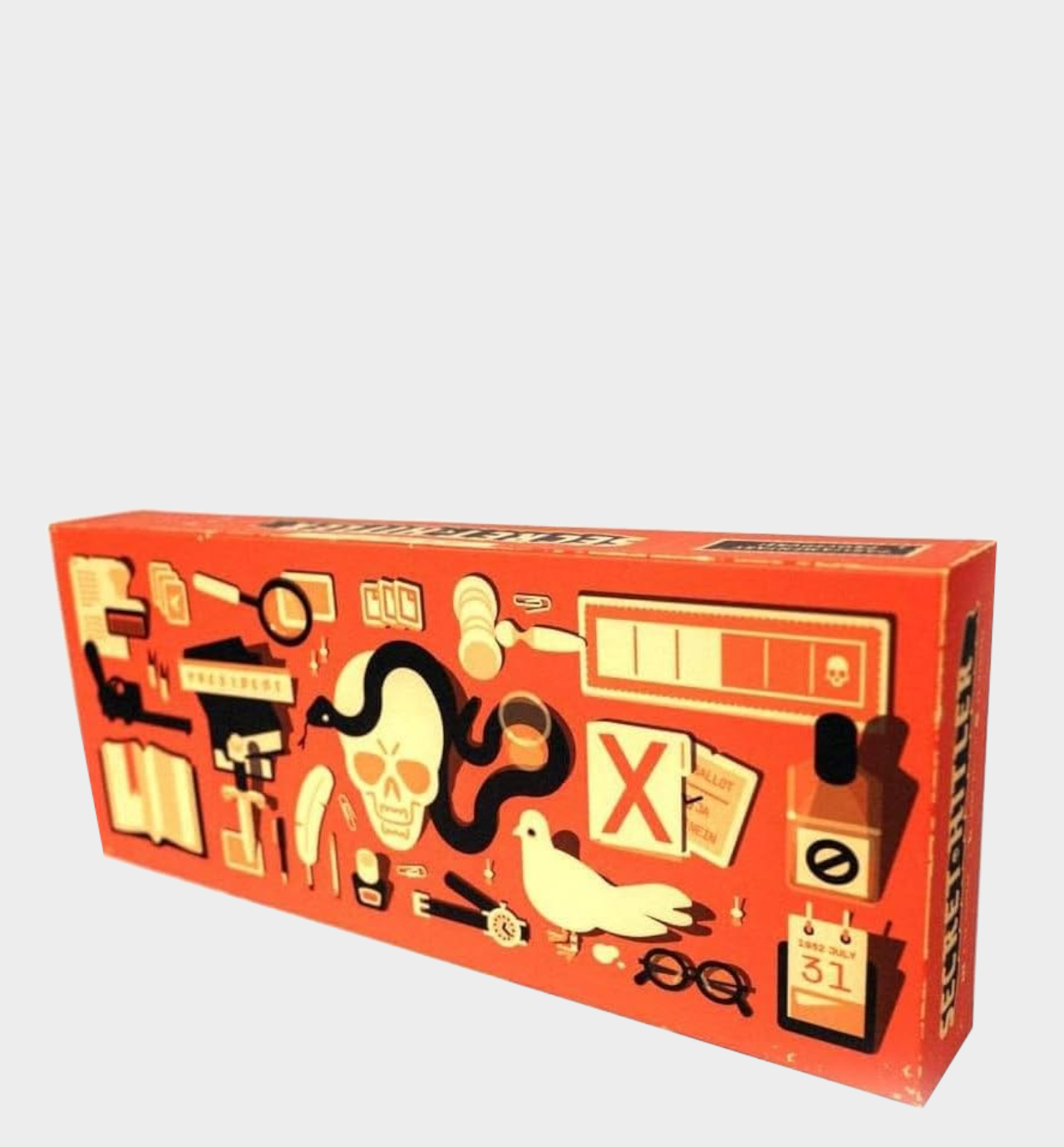 Secret Hitler board game box against a plain background