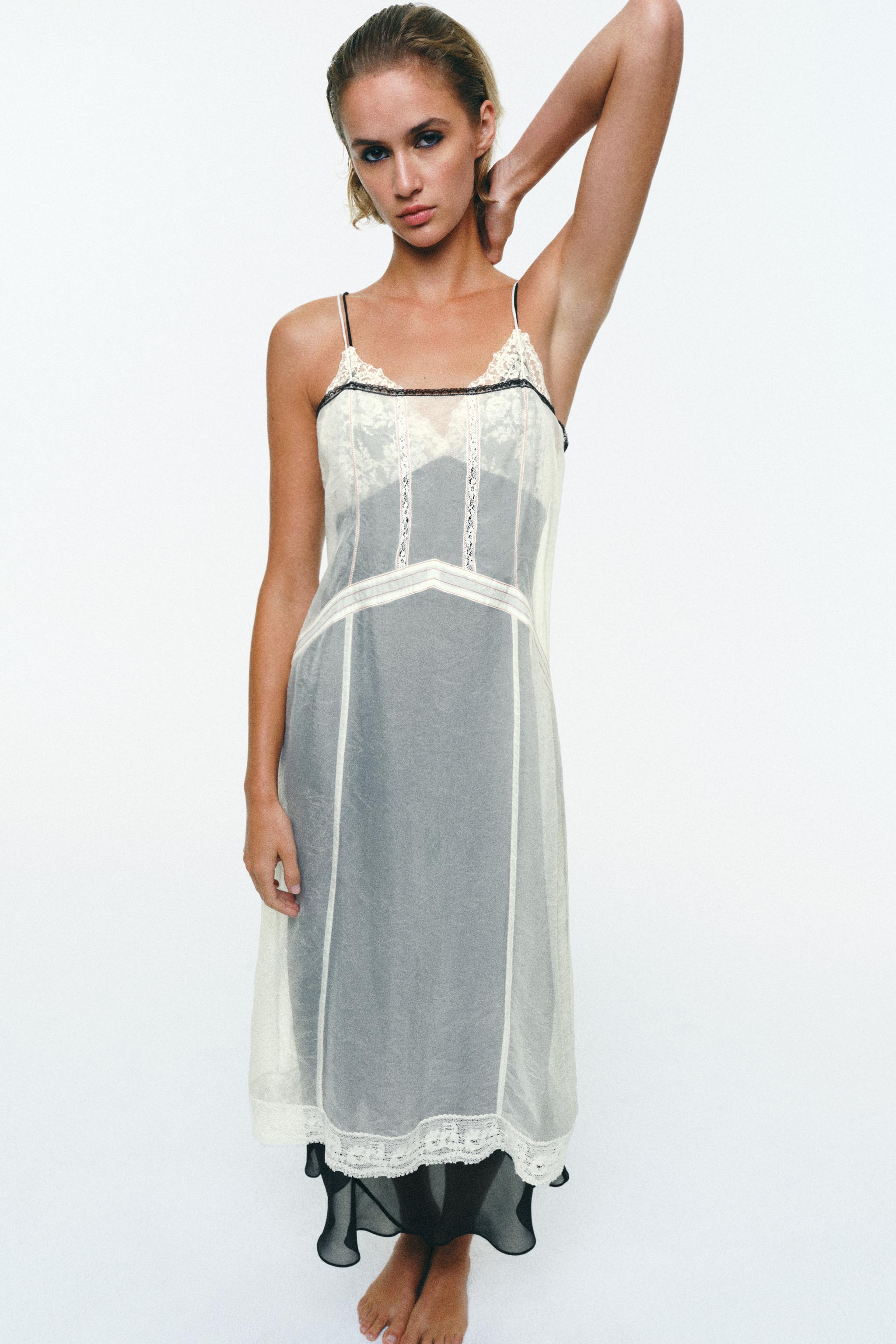 Double Organza Lace Long Dress - Black / White - Xs