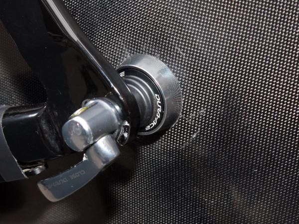 One crucial difference between some of Team Sky's wheels and stock HED wheels was that they were built around Shimano Dura-Ace hubs instead of the usual HED Sonic models.