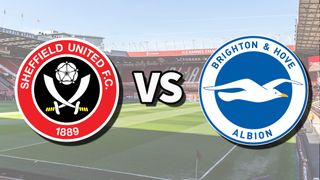The Sheffield United and Brighton & Hove Albion club badges on top of a photo of Bramall Lane stadium in Sheffield, England