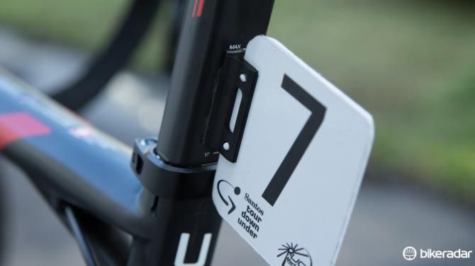 A flat surface to the BMC 'Ace' seat post means number plates can be stuck on