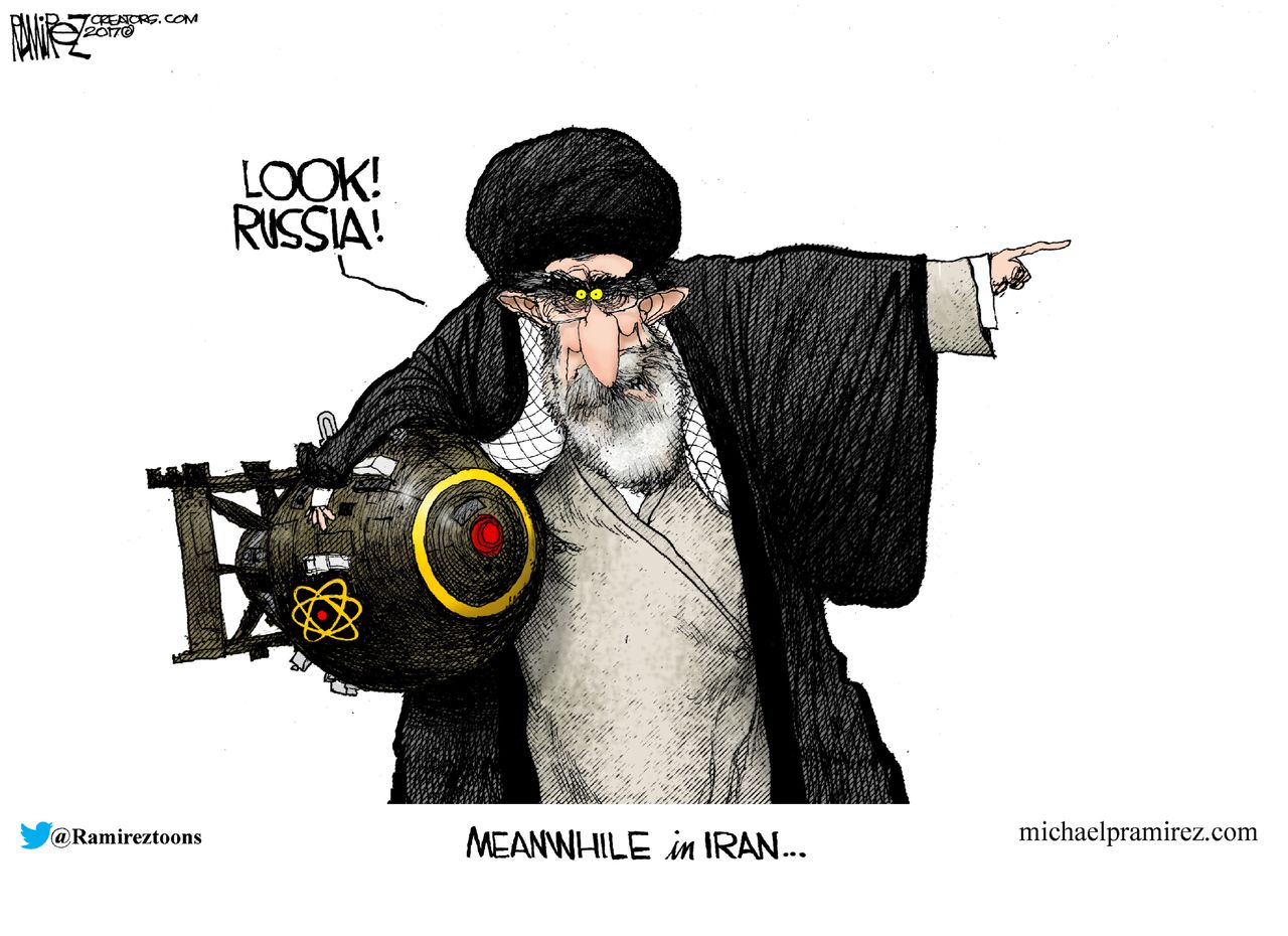 Political cartoon U.S. Iran nuclear weapons Russia investigation