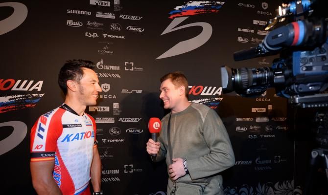 Joaquim Rodriguez is interviewed at the launch