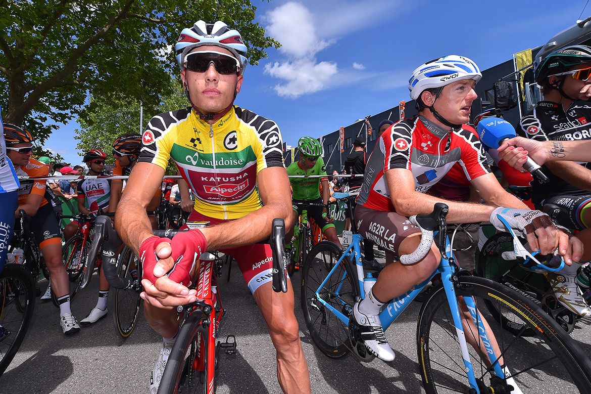 Simon Spilak (Katusha) in the leader's jersey at the Tour de Suisse