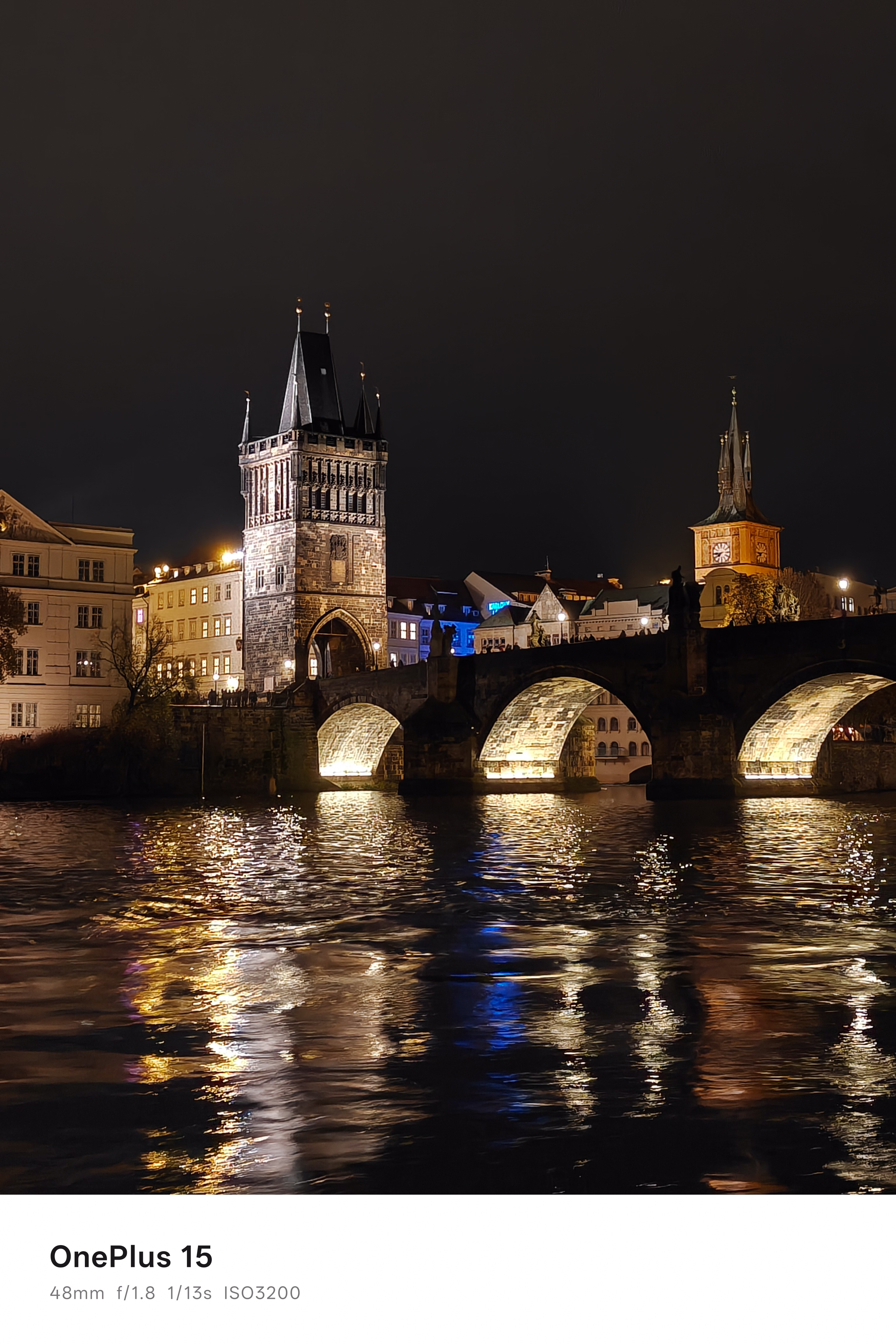 The Charles Bridge in Prague lit up at night