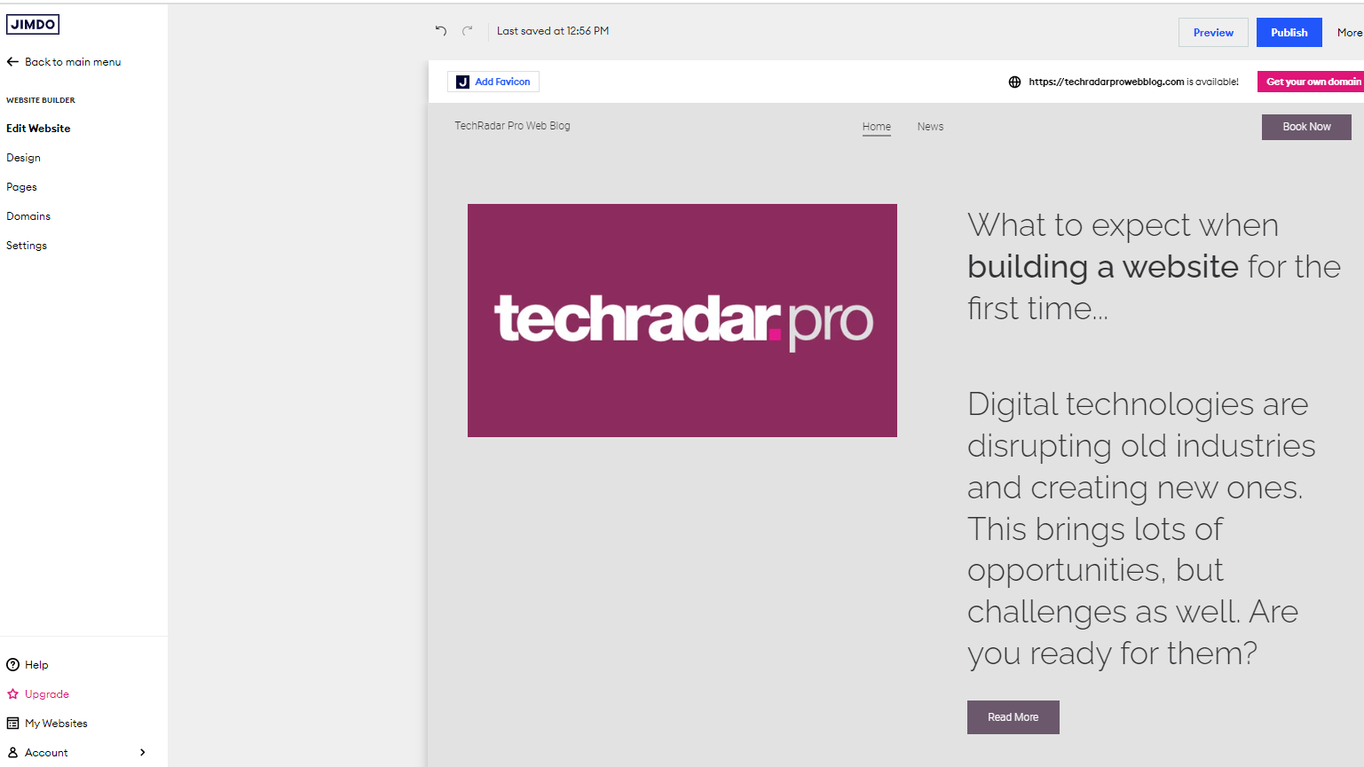 A screenshot of a TechRadar Pro blog created using Jimdo website builder