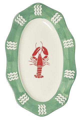 decorative plate with lobster and green trim