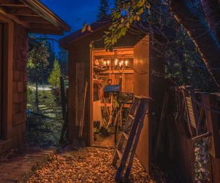 Inside of a shed at night