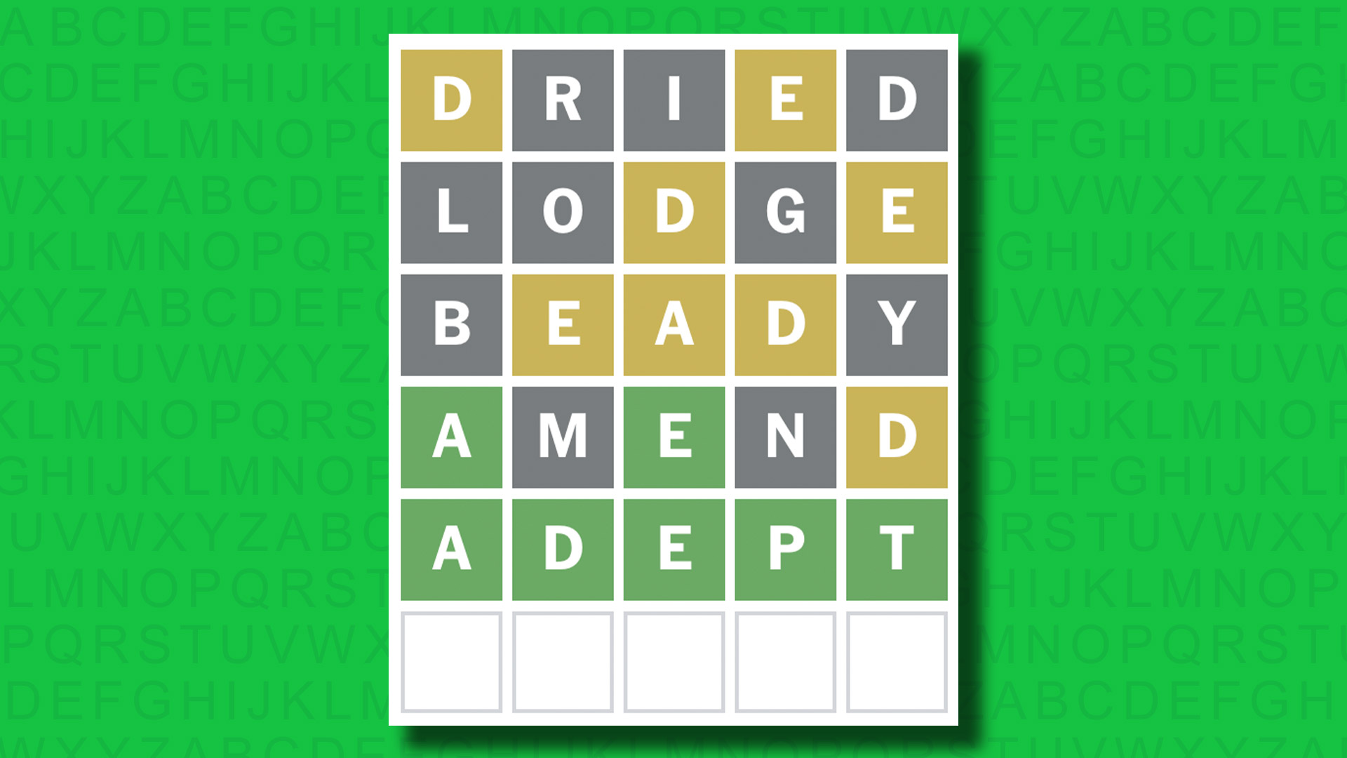 NYT Wordle answer for game 1412 on a green background