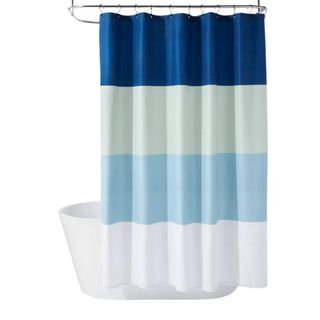 Blue striped shower curtain
